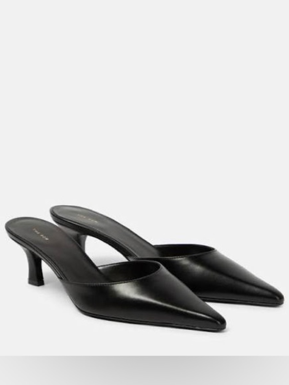 The Row Cybil Black Leather Pointed-Toe Kitten Heels 37.5 mules